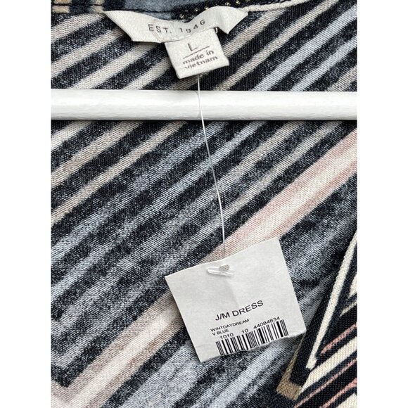 Cato Dress Womens Large Flare Brown Blue Chevron Striped V Neck Work Fall Casual - Picture 7 of 11